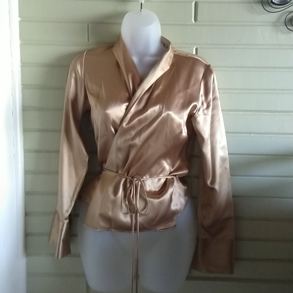 Gold silk wrap shirt
